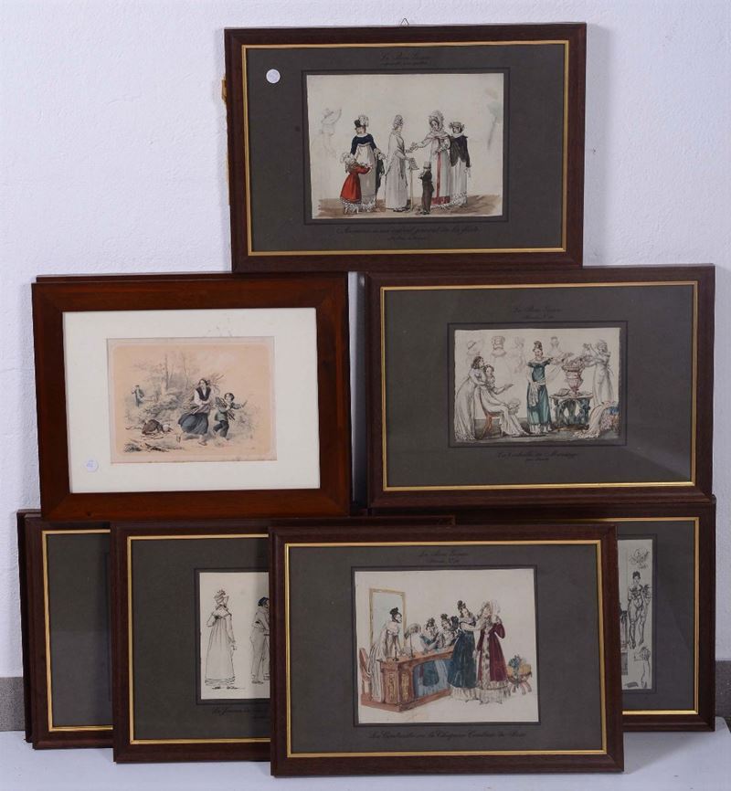 Lotto di dieci bozzetti acquerellati, Francia XIX secolo  - Auction Paintings online auction - Cambi Casa d'Aste