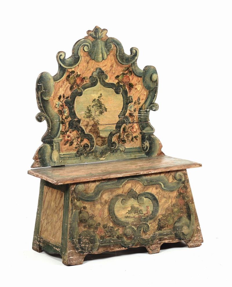 Panca da ingresso con schienale sagomato, XVIII secolo  - Auction Fine Art - Cambi Casa d'Aste