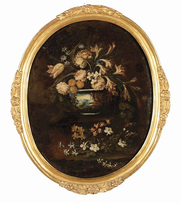 Scuola del XVIII secolo Coppia di nature morte con fiori