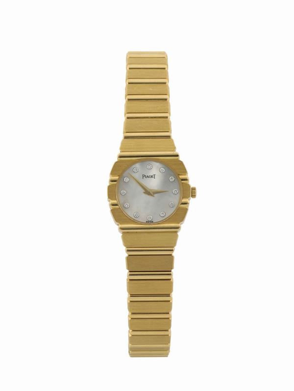PIAGET, POLO, orologio da polso, da donna, in oro giallo 18K e diamanti, al quarzo, con bracciale in oro giallo originale. Accompagnato da scatola originale. Realizzato nel 1990 circa