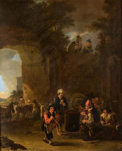 Andries Both (utrecht 1611/12 - Venezia 1641)scena di Popolani con Vendita di Castagne