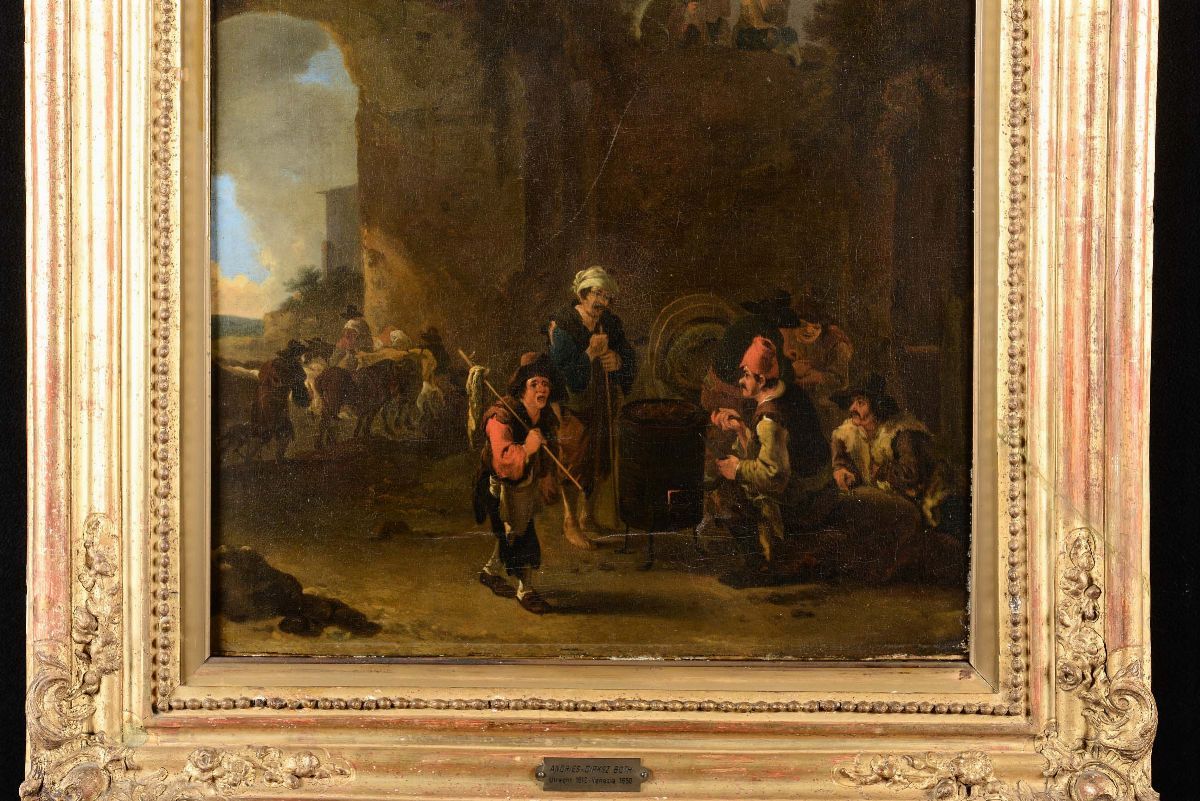 Andries Both (utrecht 1611/12 - Venezia 1641)scena di Popolani con Vendita di Castagne