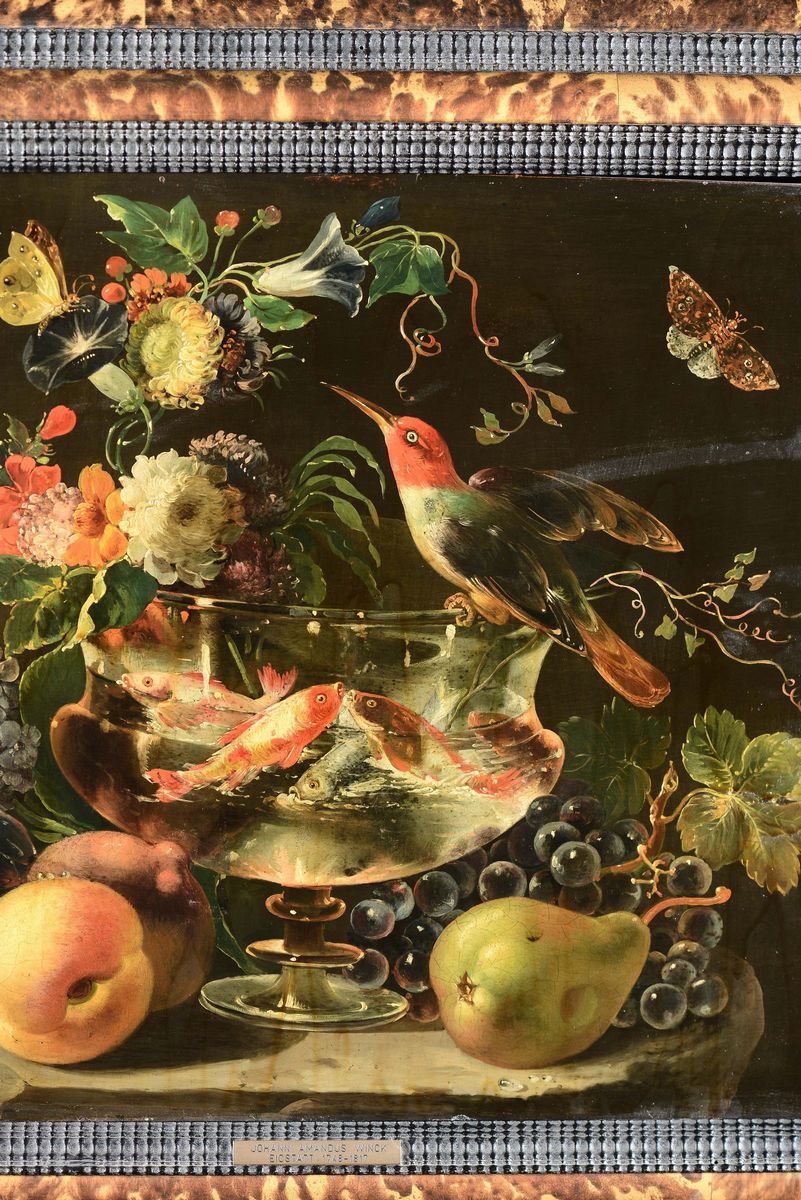 Johann Winck (eichstatt 1748 - Monaco 1817)natura Morta con Coppa di Pesci e Fiori e Frutta