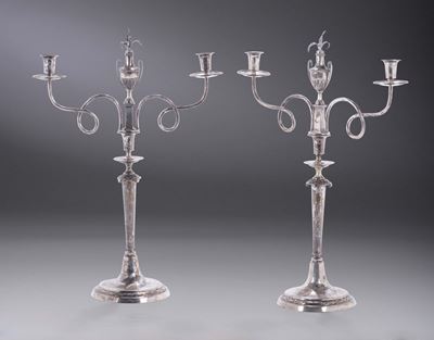 Coppia di Candelabri in Argento Sbalzato e Cesellato, Svezia (?), Prima Metà XIX Secolo, Argentie...