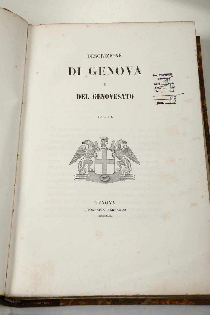 Genova- Atti Convegno 1846descrizione di Genova e del Genovesato, Voll. I-III, Genova, Ferrando, ...