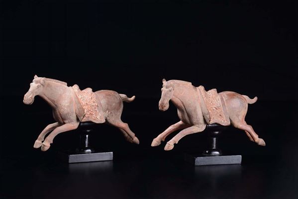 A pair of painted pottery horses, China, Tang Dynasty (618-906)