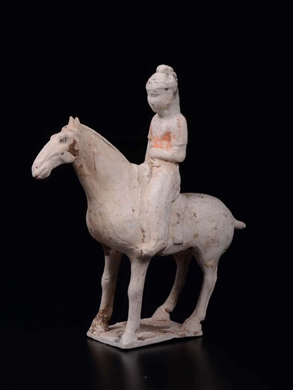 A painted pottery figure of horseman, China, Tang Dynasty (618-906)