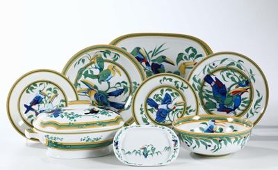 Servizio di Piatti da Dodici Persone in Porcellana, Hermès Paris, Serie Toucans