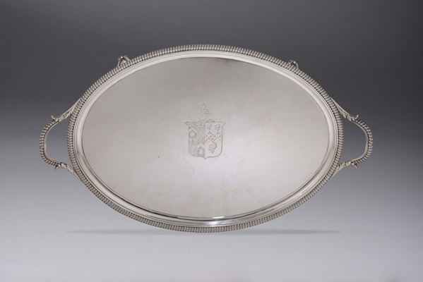 A silver oval tray, maker unidentified, London 1804