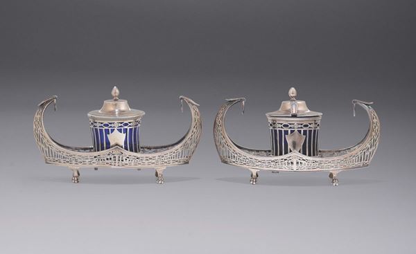 A pair of silver mustard pots, Paris, marks for 1798-1805.