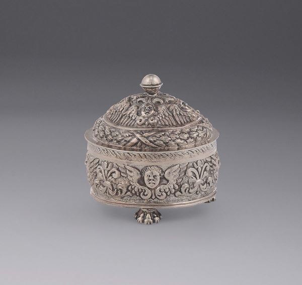 A silver box, maker's mark F.I. and consul mark GOC (unidentified), Trapani late 17th century - early 18th century