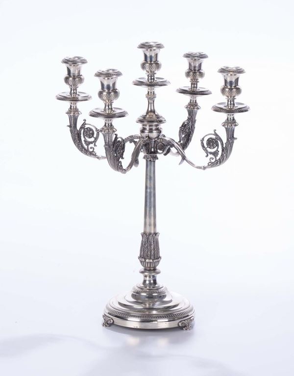 Candelabro in argento a sei luci, Italia, XX secolo