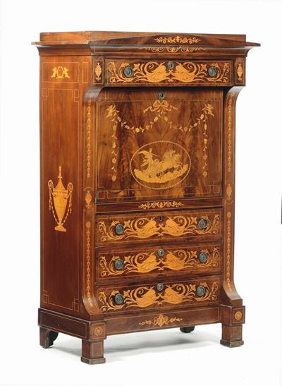 Secretaire Lastronato ed Intarsiato, XIX Secolo