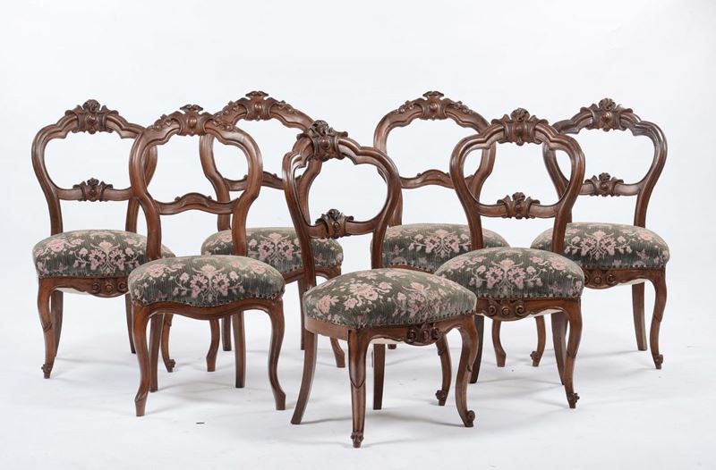 Sette sedie Luigi Filippo in noce  - Auction Asta a Tempo Antiquariato - II - Cambi Casa d'Aste