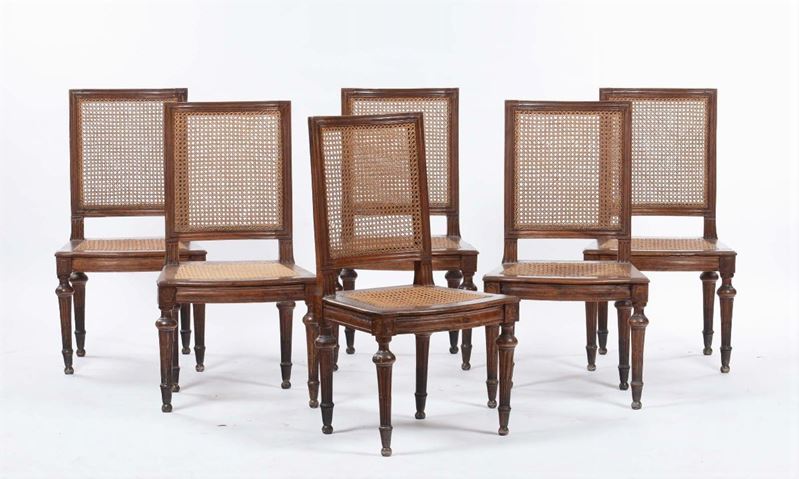 Sei sedie Luigi XVI in noce, XVIII secolo  - Auction Asta a Tempo Antiquariato - II - Cambi Casa d'Aste