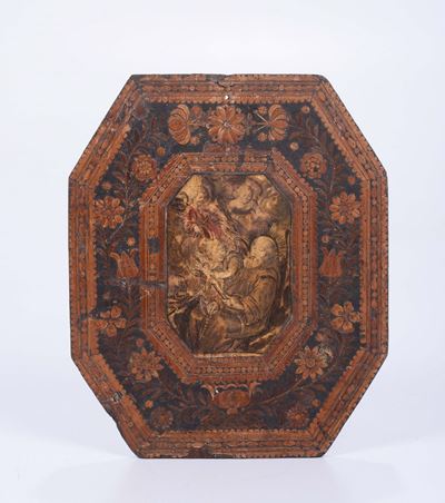 Pannelino Ottagonale in Legno Intarsiato
