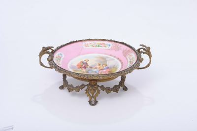 Centrotavola in Bronzo Dorato e Porcellana, Inizio XX Secolo