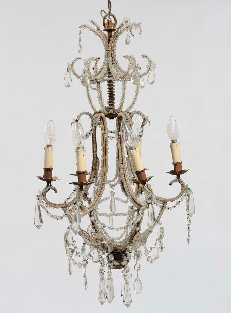 Lampadarietto a sei luci in metallo e cristalli, XIX secolo  - Auction Antiques | Time Auction - Cambi Casa d'Aste