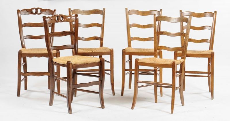 Sei seggioline in legno, XIX secolo  - Auction Fine Art - Cambi Casa d'Aste