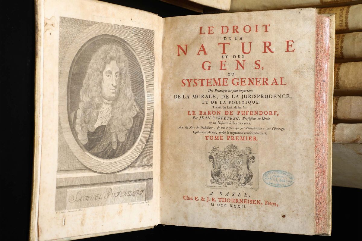 Baron De Pufendorfle Droit De la Nature..., Basle, Fratelli Thourneisen, 1732, 2 Volumi