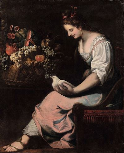 Giovanni Battista Paggi (1554-1627)figura Femminile con Cesto di Frutta