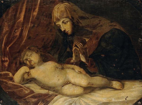 Scuola del XVII secolo Madonna in preghiera con Bambino