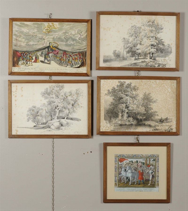 Cinque stampine raffiguranti paesaggi  - Asta Dipinti del XIX e XX Secolo - Cambi Casa d'Aste