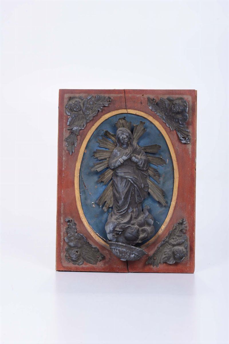 A silver Holy water stoup with the Madonna on lacquered panel  - Auction Modern and Contemporary Silvers - Cambi Casa d'Aste