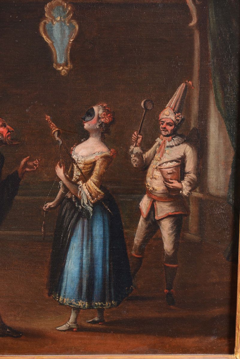 Scuola Veneziana del XVIII Secolofigure Mascherate per il Carnevale di Venezia con Pantalone Donn...
