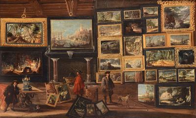 David Teniers ( Anversa 1610 - Bruxelles 1690), nei Modi Diinterno di un Palazzo con Figure Dentr...