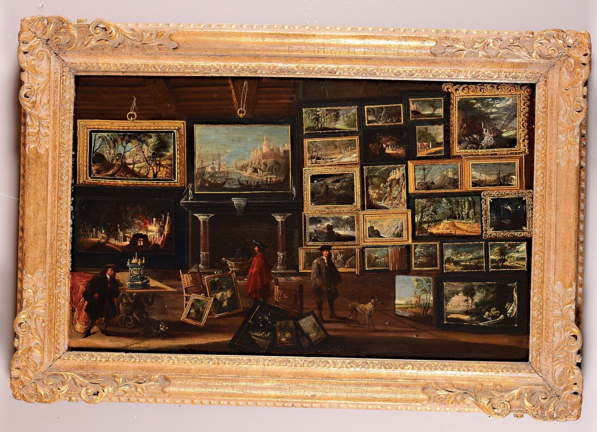 David Teniers ( Anversa 1610 - Bruxelles 1690), nei Modi Diinterno di un Palazzo con Figure Dentr...