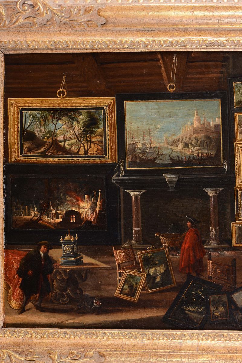 David Teniers ( Anversa 1610 - Bruxelles 1690), nei Modi Diinterno di un Palazzo con Figure Dentr...