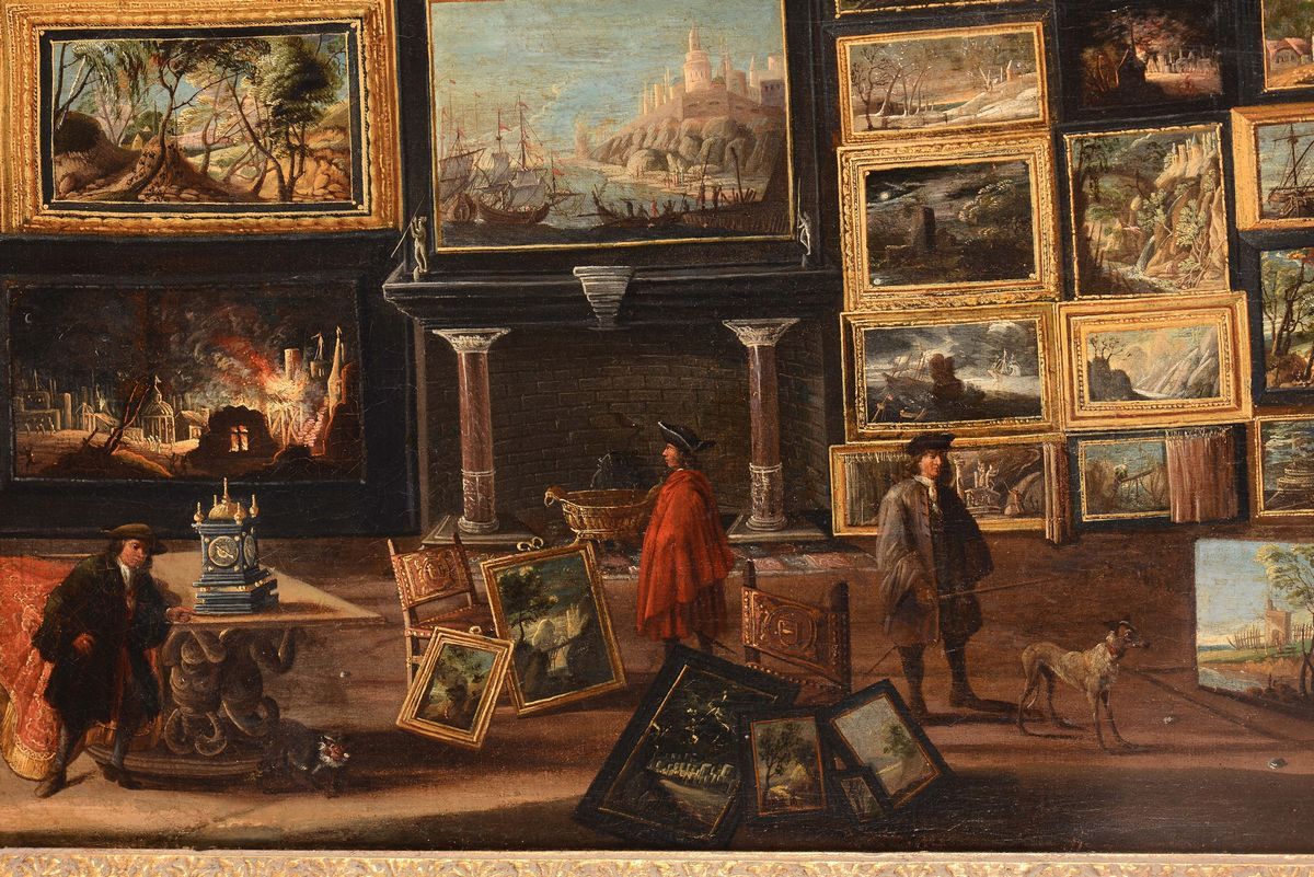 David Teniers ( Anversa 1610 - Bruxelles 1690), nei Modi Diinterno di un Palazzo con Figure Dentr...