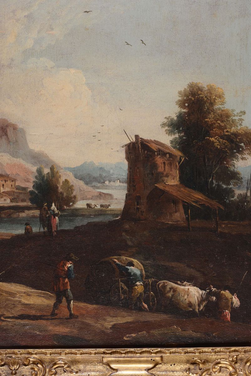 Giuseppe Zais (forno di Canale 1709 - Treviso 1784)paesaggio con Contadini e Bestiame Paesaggio c...