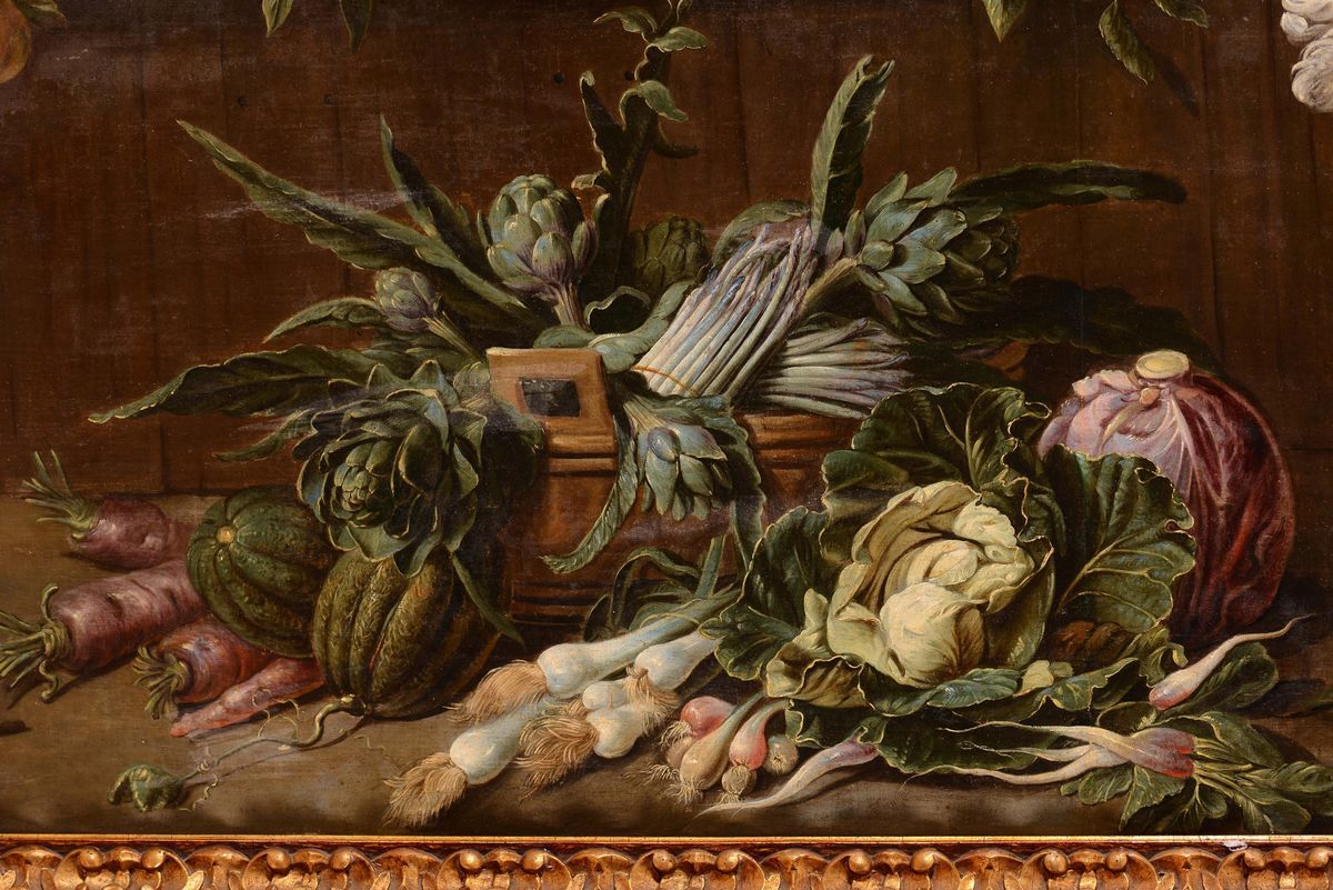 Adriaen Van Utrecht (anversa 1599 - 1652)giovane Donna al Mercato con Natura Morta di Frutti e Ve...