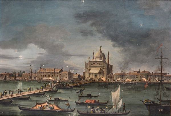 Vincenzo Chilone (Venezia 1758-1839) attribuito a Veduta di Venezia dalla chiesa del redentore