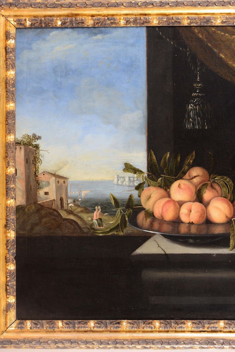 Scuola Spagnola del XVII Secolonatura Morta con Pesche, Fichi ed Altri Frutti ed Oggetti Natura M...