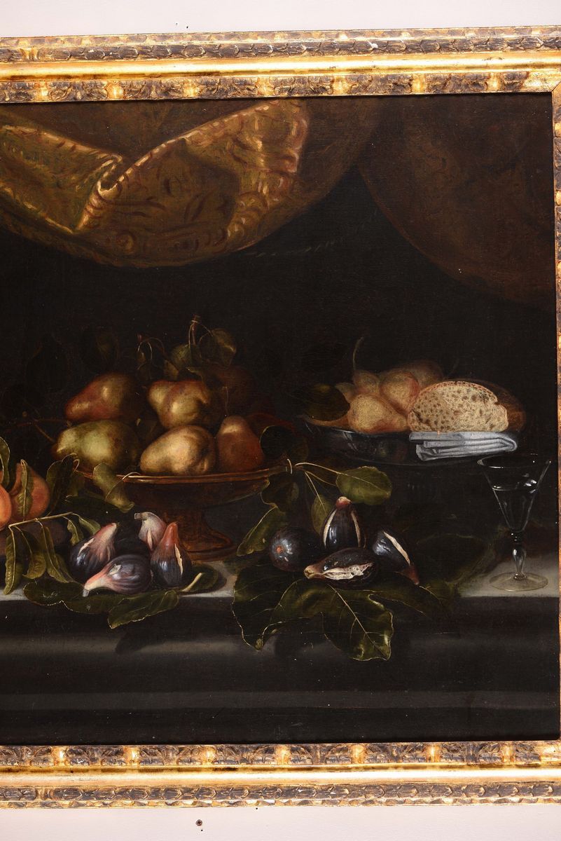 Scuola Spagnola del XVII Secolonatura Morta con Pesche, Fichi ed Altri Frutti ed Oggetti Natura M...