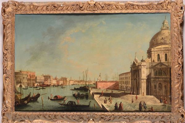 Giovanni Antonio Canal detto Canaletto (Venezia 1697-1768) bottega Veduta del Canal Grande con la Chiesa  [..]