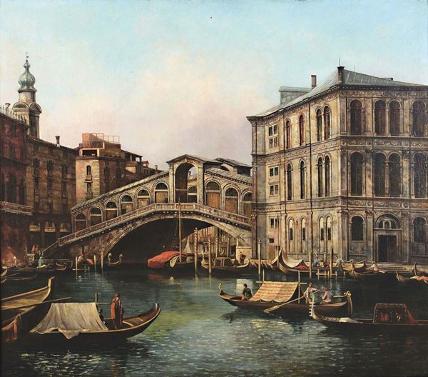 Giovanni Antonio Canal (Venezia 1697-1768), detto Canaletto, cerchia di Veduta del Canal Grande con il ponte di Rialto