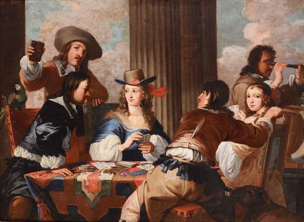 Scuola Fiamminga del XVIII secolo Figure che giocano a carte