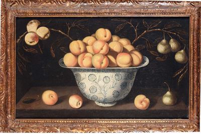Blas De Ledesma (granada 1602/1614 - ?), Attribuito Anatura Morta con Pesche Entro Coppa in Porce...