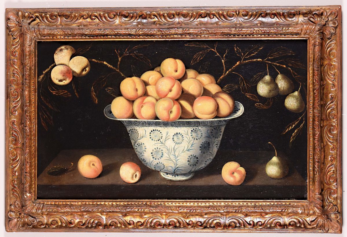 Blas De Ledesma (granada 1602/1614 - ?), Attribuito Anatura Morta con Pesche Entro Coppa in Porce...