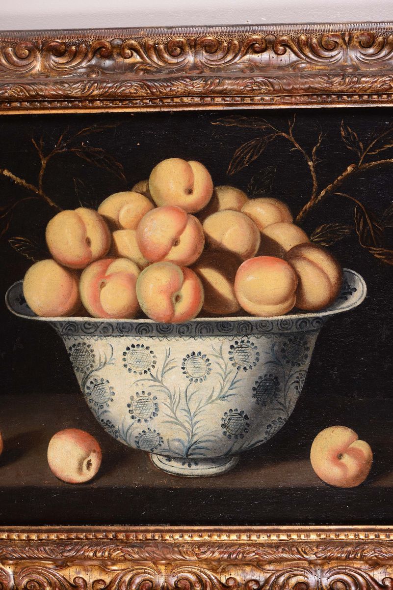 Blas De Ledesma (granada 1602/1614 - ?), Attribuito Anatura Morta con Pesche Entro Coppa in Porce...