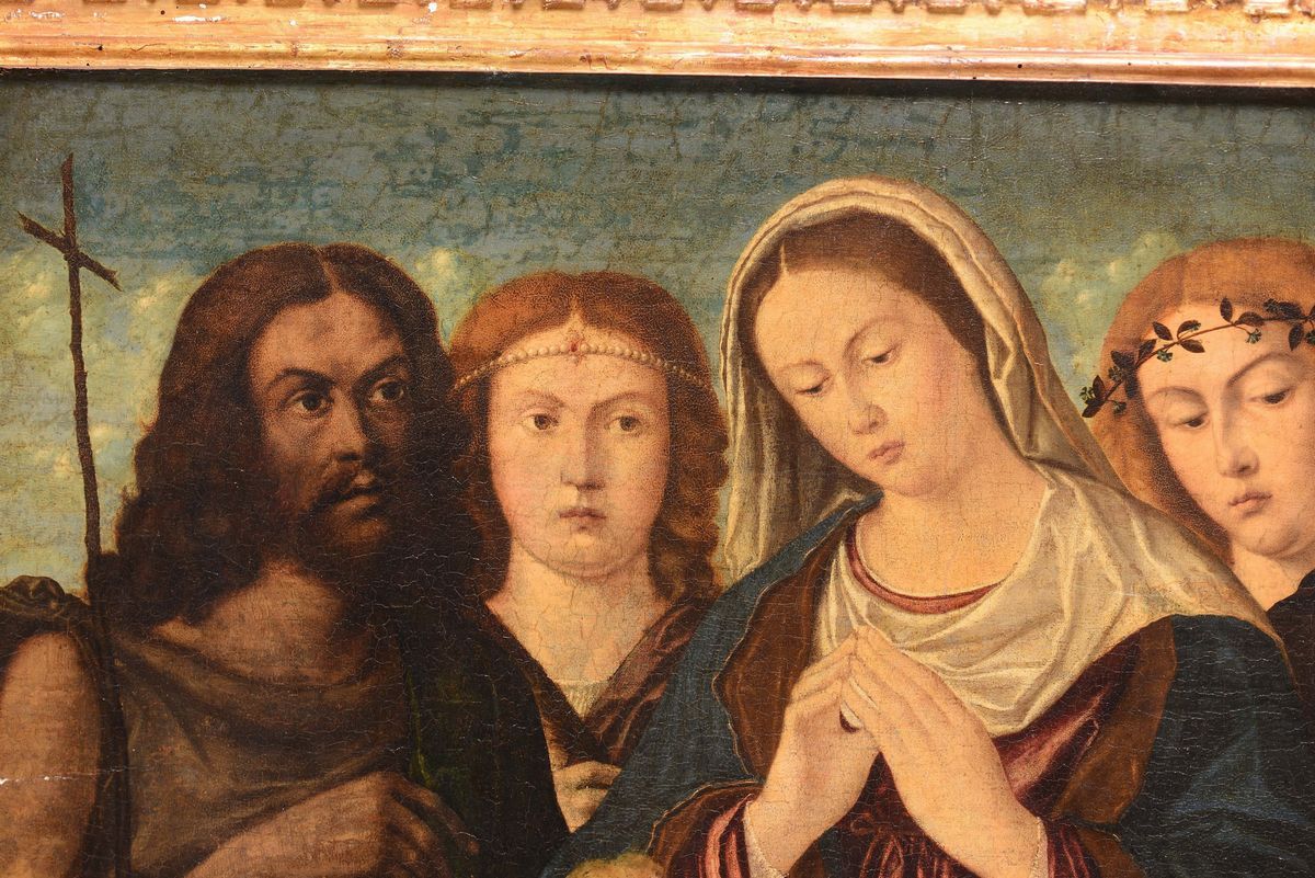 Francesco Rizzo da Santacroce (bergamo XVI Secolo ), Attribuito Amadonna Col Bambino e Santi