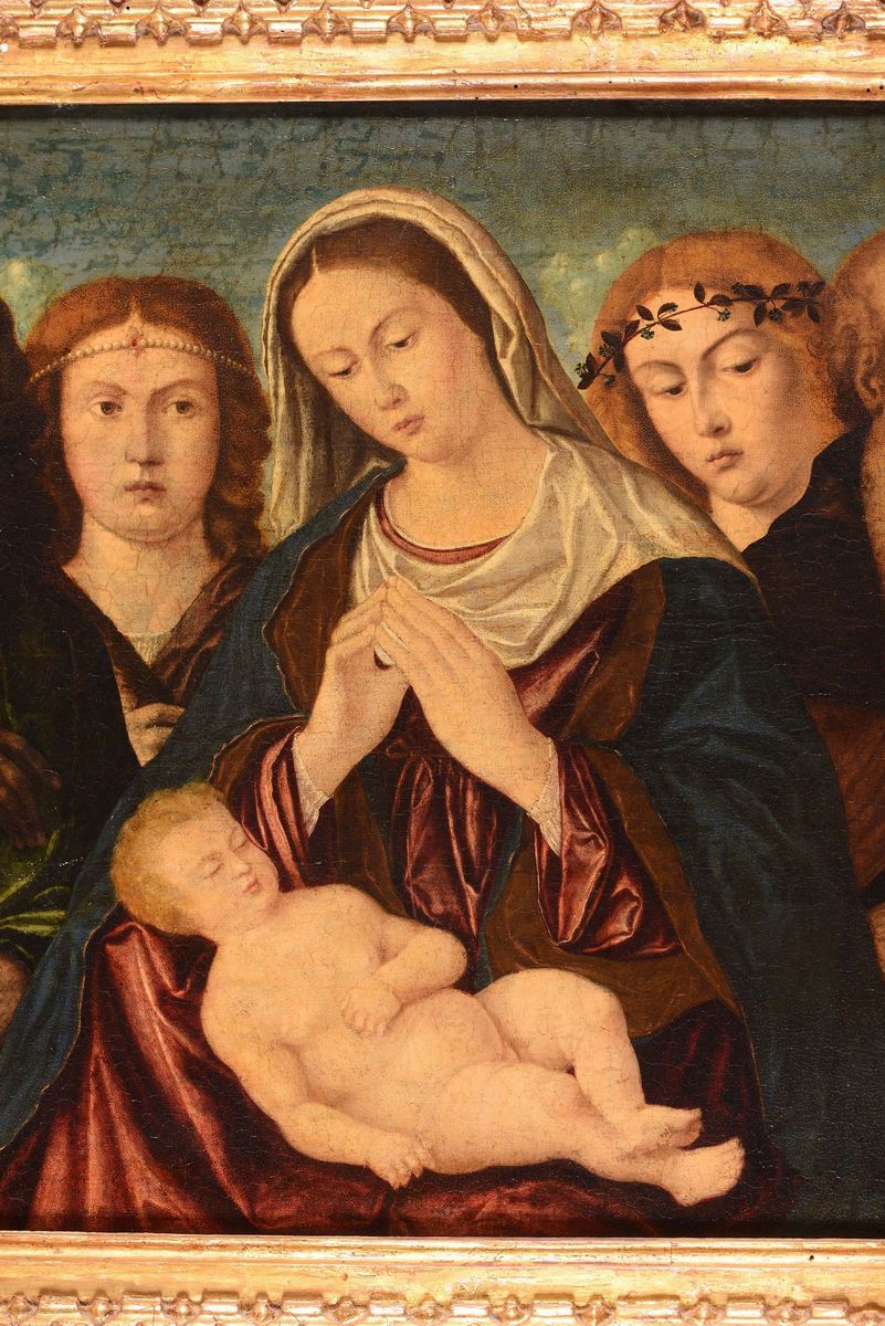 Francesco Rizzo da Santacroce (bergamo XVI Secolo ), Attribuito Amadonna Col Bambino e Santi