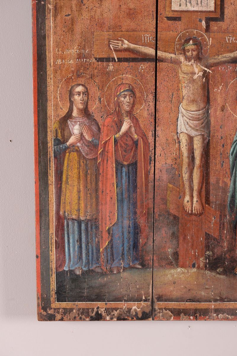 Icona Raffigurante Crocifissione con Santi, Russia XIX Secolo