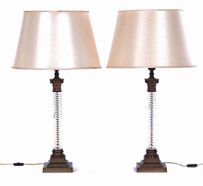 A pair of bronze and crystal lamps, 20th century  - Auction Furnishings from Palazzo Corner Spinelli in Venice - Cambi Casa d'Aste