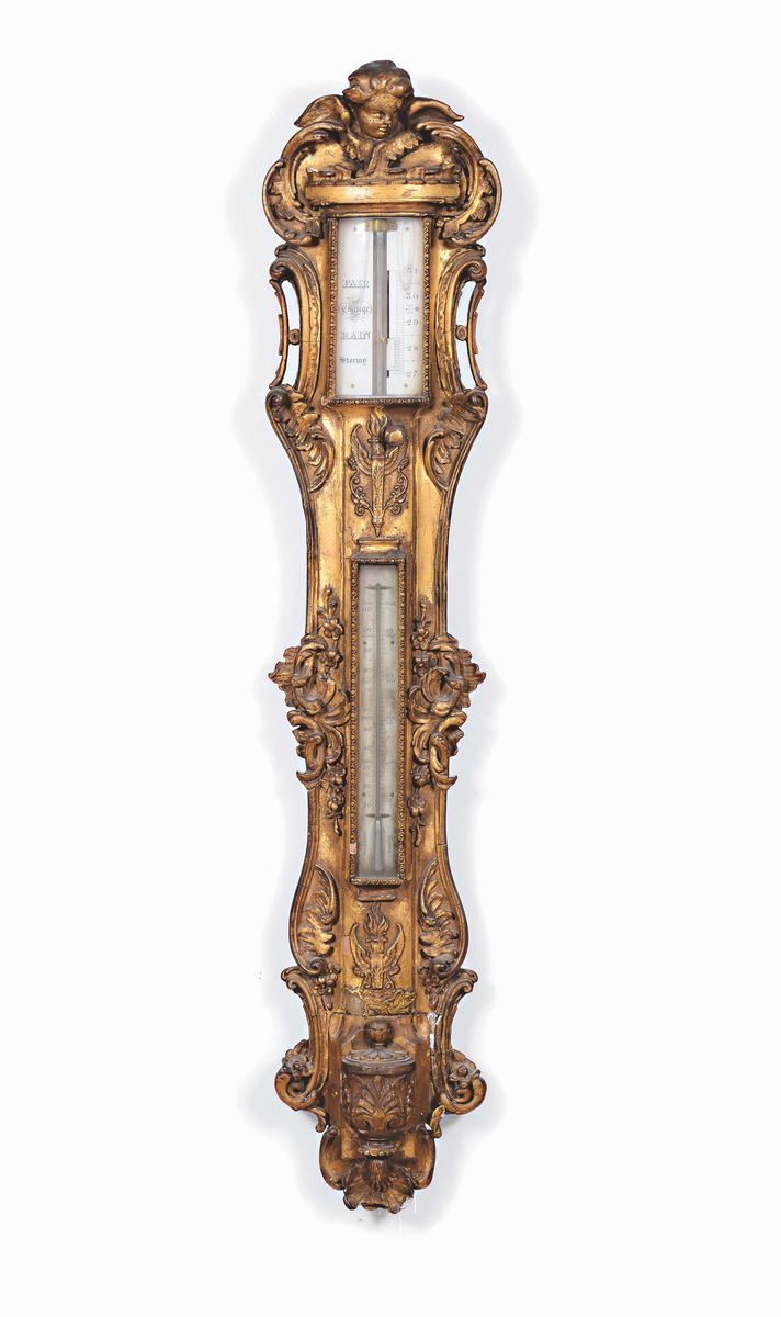 A wooden barometer, England, 19th century  - Auction Furnishings from Palazzo Corner Spinelli in Venice - Cambi Casa d'Aste