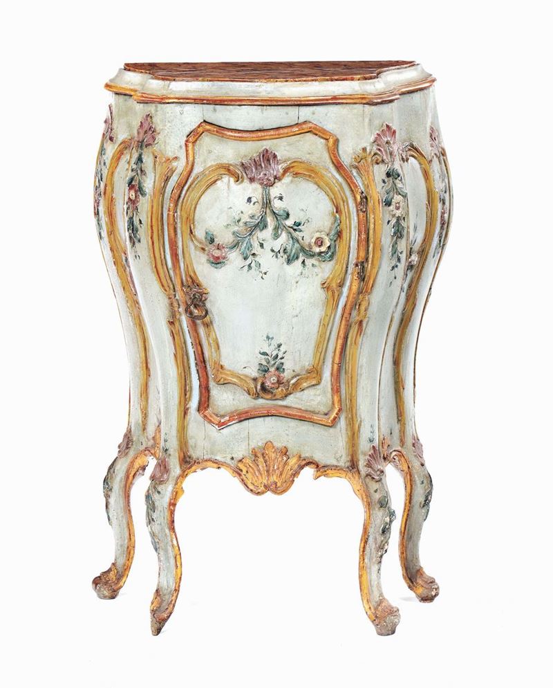 A light blue laquered Louis XV style night table, Venice, 18th century  - Auction Furnishings from Palazzo Corner Spinelli in Venice - Cambi Casa d'Aste
